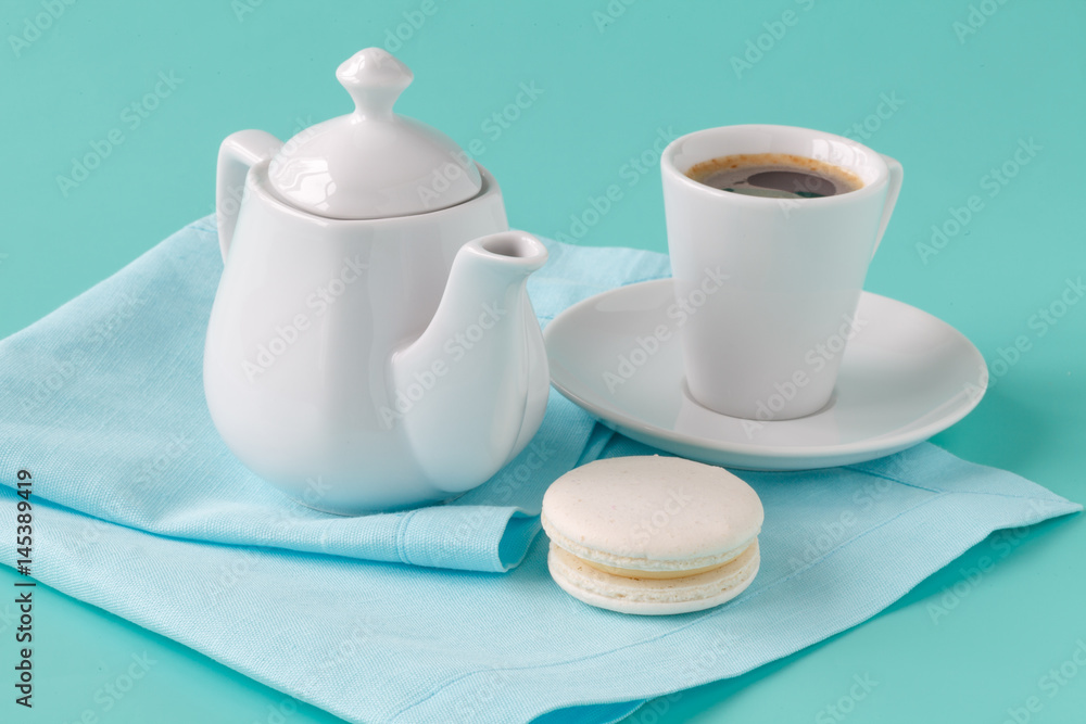 One macaroon and espresso coffee One macaroon and espresso coffee