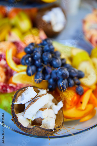 Fruit sets, dishes on a buffet