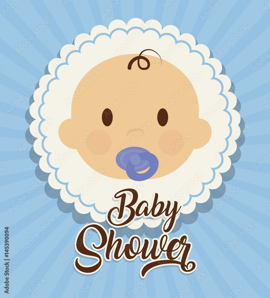 Fototapeta premium baby shower card with cute baby boy icon over blue background. colorful design. vector illustration