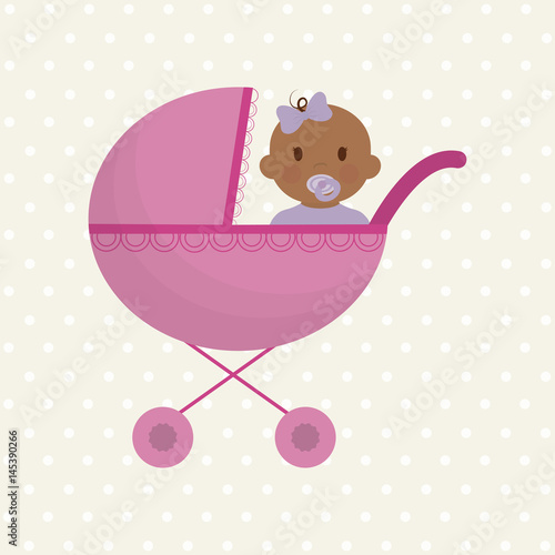 baby carriage with cute baby over white background. colorful design. vector illustration