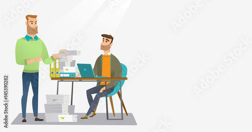 Employee receiving lot of paperwork.