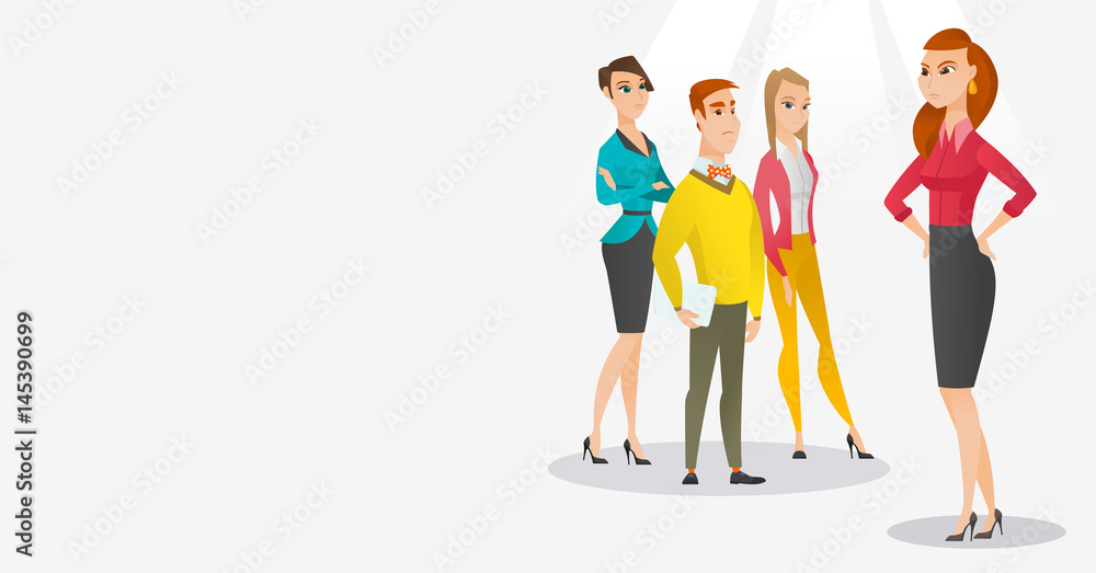 Fototapeta premium Angry boss with employees during meeting.