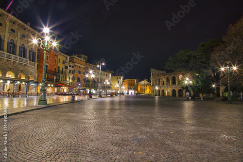 Shooting at night, the ancient amphitheater, deserted streets. © serperm73