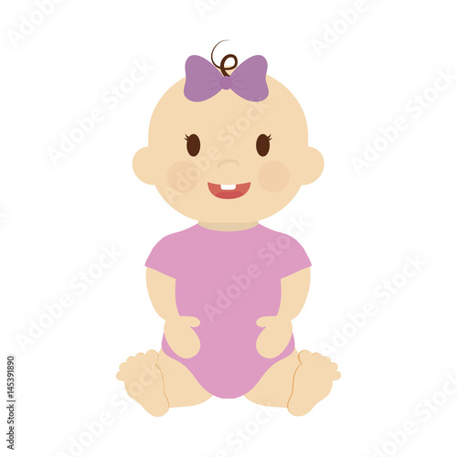 cute baby girl with purple bow  cartoon icon over white background. colorful design. vector illustration