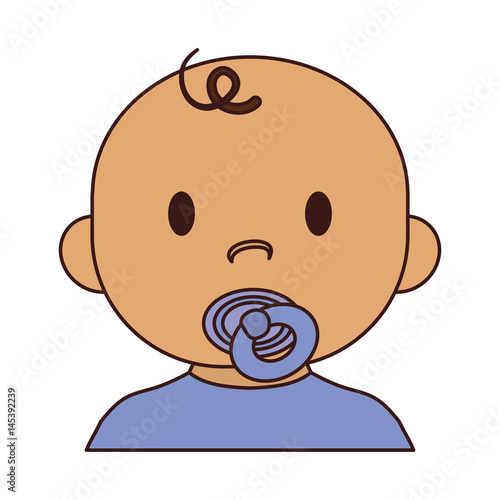 cute baby boy with pacifier, cartoon icon over white background. colorful design. vector illustration