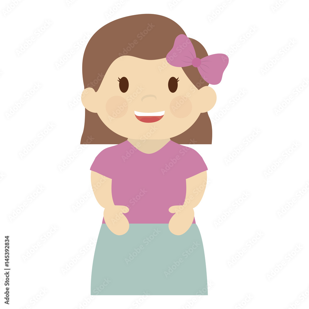 cute girl with pink bow, cartoon icon over white background. colorful design. vector illustration