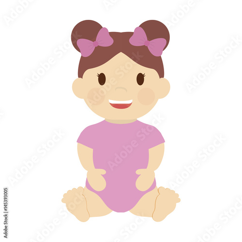 cute baby girl with pink bows, cartoon icon over white background. colorful design. vector illustration