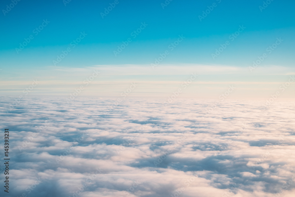 Beautiful Aerial View Of Sunny Clear Sky Over White Fluffy Cloud Beautiful Aerial View Of Sunny Clear Sky Over White Fluffy Cloud