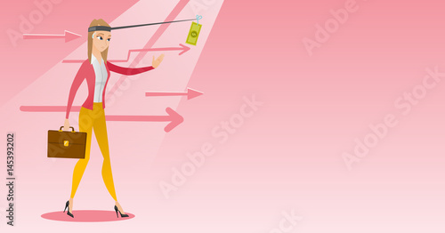 Businesswoman trying to catch money on fishing rod