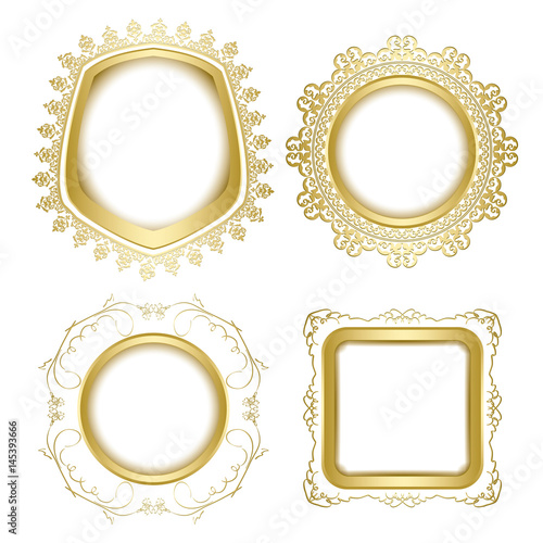 bright gold ornamental vector frames with transparent shadow