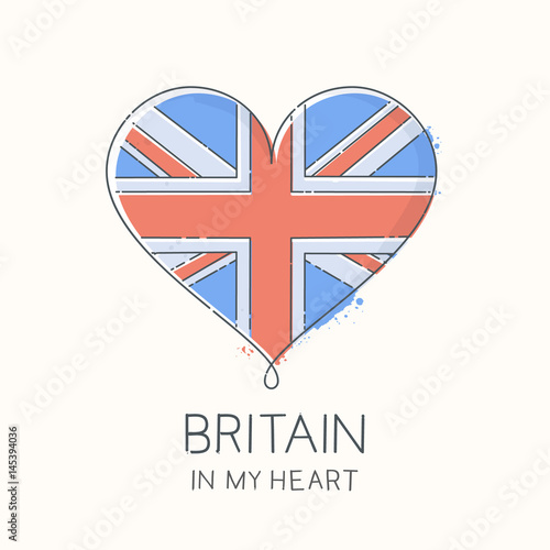 Heart shape with flag of United Kingdom vector illustration in scribble linework style with pastel colors