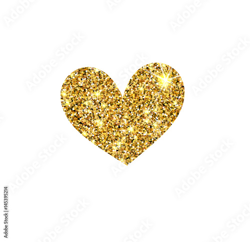 Gold glitter vector heart. Golden sparcle St. Valentines day card. Amber particles. Luxury design element.