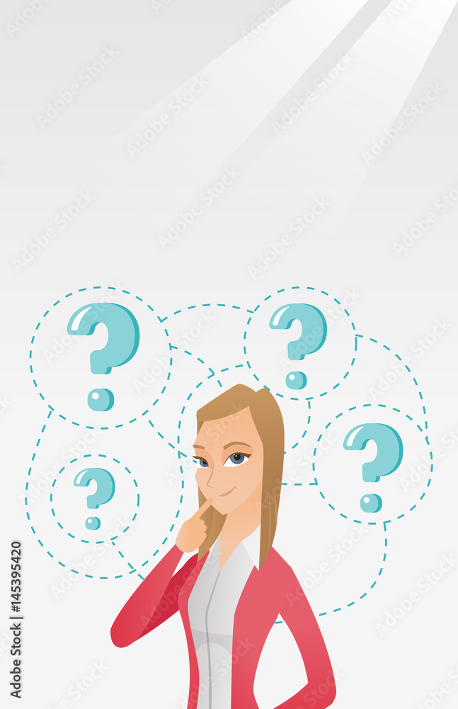 Young business woman thinking vector illustration.