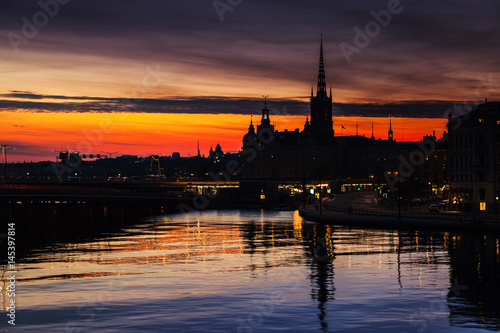 Night silhouette cityscape of Gamla Stan