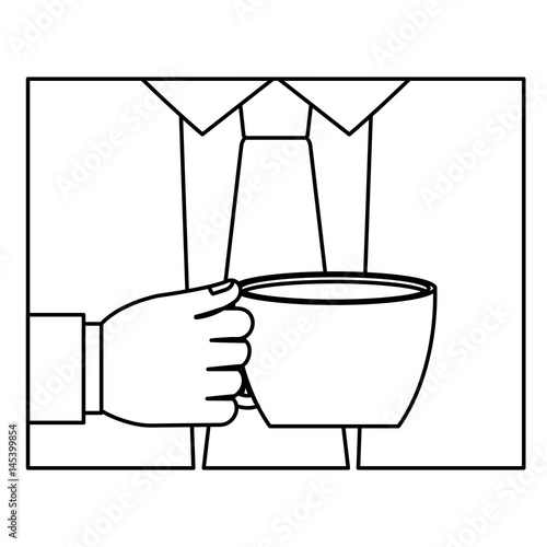 man with elegant tie and coffee cup icon over white background. vector illustration