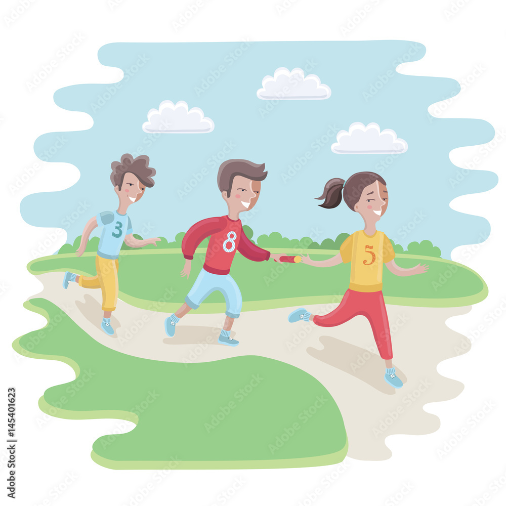 Illustration of Kids Participating in a Relay Race Illustration of Kids Participating in a Relay Race