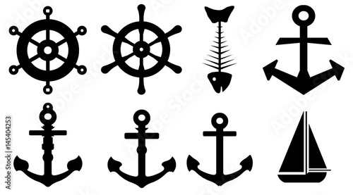 Ancre et bateaux en 8 icônes photo