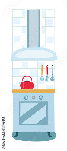 Vector illustration modern electric or gas stove and extractor kitchen hood. House appliance. Kitchen appliance