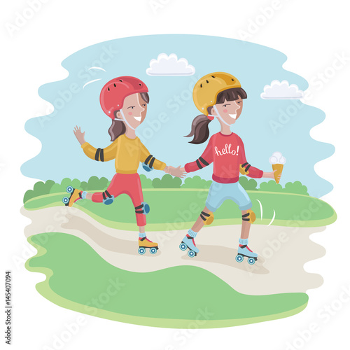 Roller skating girl. Freestyle slalom skating