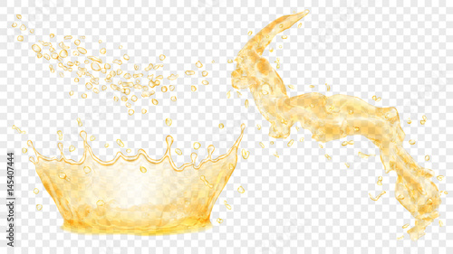 Yellow  water crown, drops and splash of water. Transparency only in vector file
