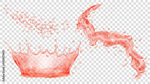 Red water crown, drops and splash of water. Transparency only in vector file