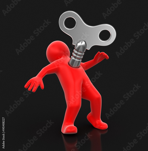 Man and winding key. Image with clipping path