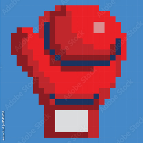 Red pixelated boxing glove on a blue background