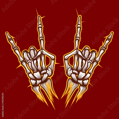 Skeleton bones hands heavy metal or rock music sign vector background