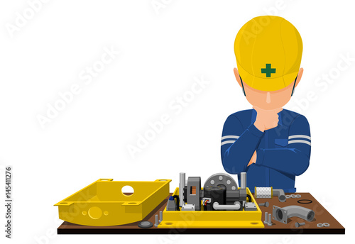 worker is analyzing problem about machine'
