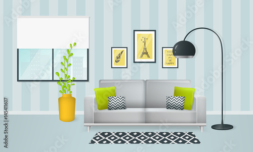 Interior of the living room. Vector banner.