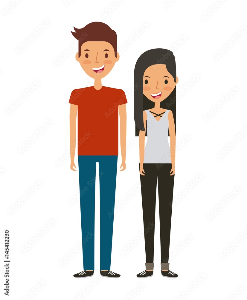 custom made wallpaper toronto digitalcartoon young couple wearing casual clothes icon over white background. colorful design. vector illustration