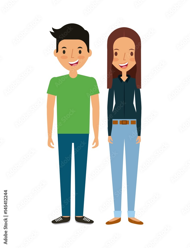 cartoon young couple wearing casual clothes icon over white background. colorful design. vector illustration cartoon young couple wearing casual clothes icon over white background. colorful design. vector illustration