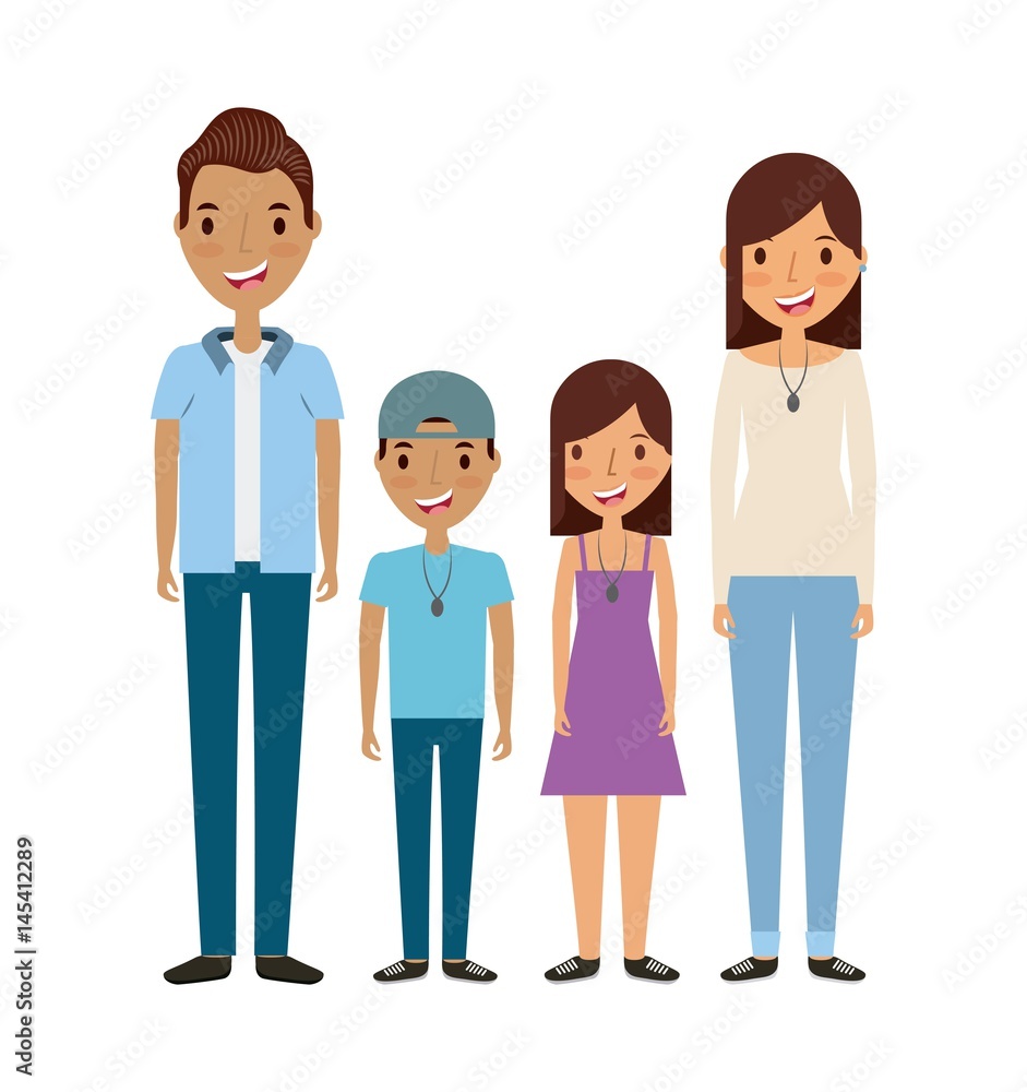cartoon young couple with kids icon over white background. colorful design. vector illustration