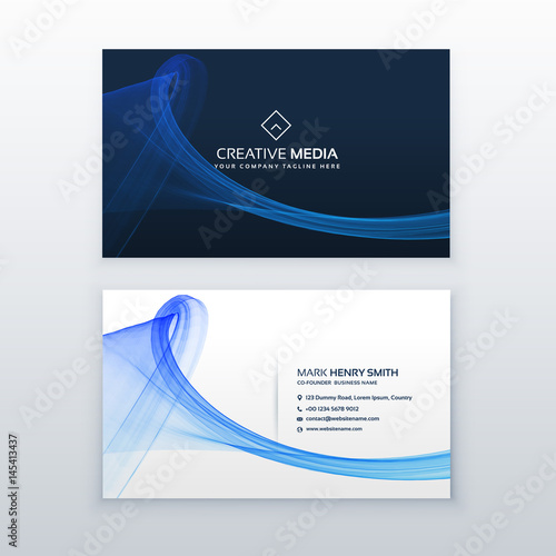 clean blue business card with wave shape