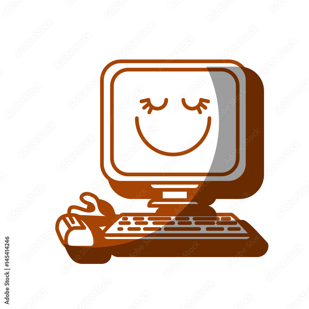 happy computer cartoon icon over white background. vector illustration