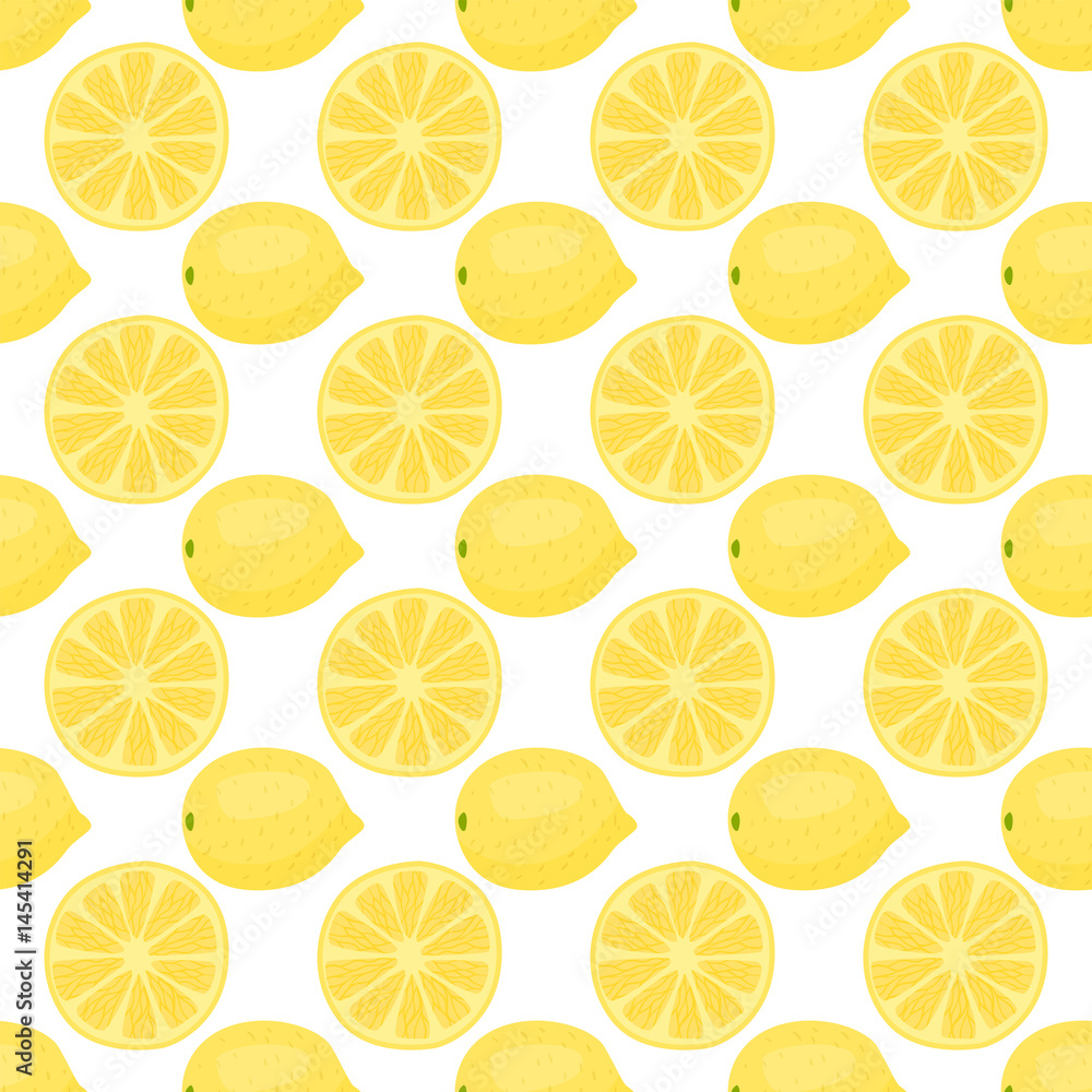 Cartoon fresh lemon fruits in flat style seamless pattern food summer design vector illustration.