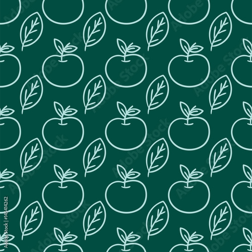 Cartoon fresh apple doodle fruits in flat style seamless pattern food summer ...