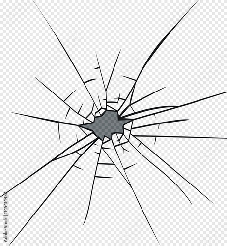 Broken glass effect. Hole in the broken glass .Vector illustration.