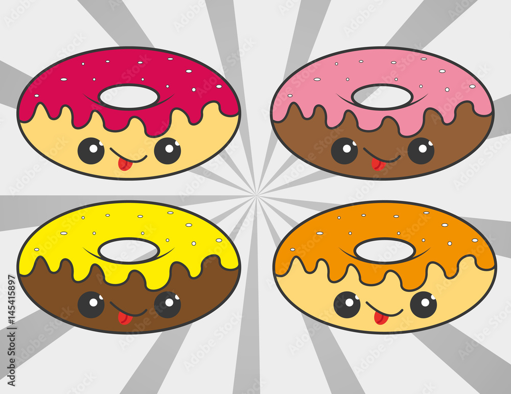 Donas dulces comida con caras vector personajes Donas dulces comida con caras vector personajes