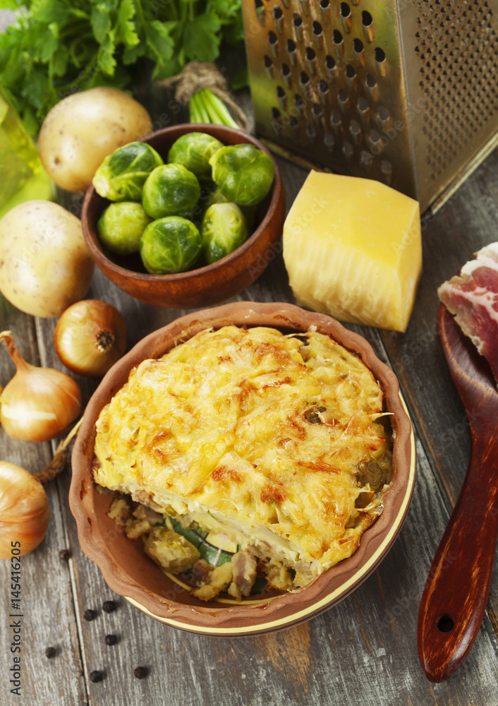 Potato casserole with brussel sprouts Potato casserole with brussel sprouts