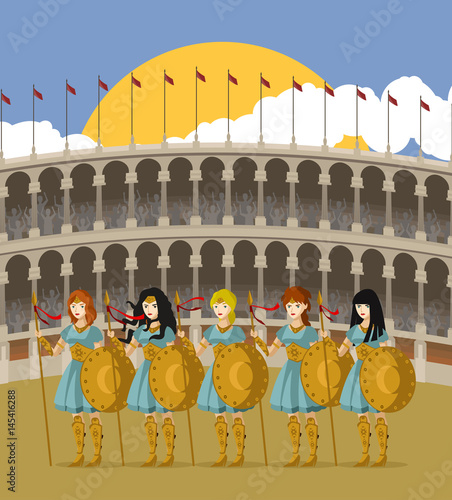 amazon warriors female women standing on coliseum arena