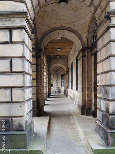 Photography passageway with stone block columns