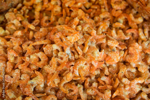 dried shrimp in out door seafood market.