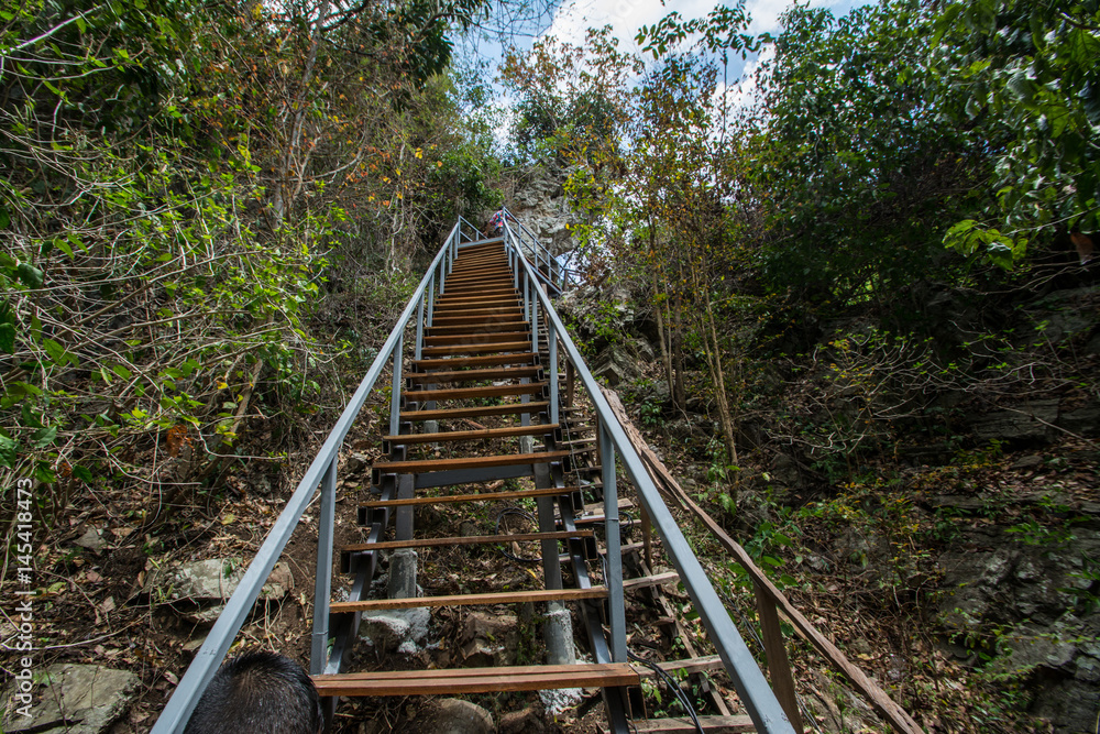 walkway stair in the forest Chaloem  Rattanakosin National Park, Kanchanaburi, Thailand