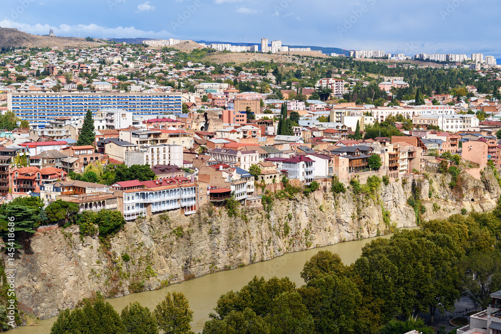 View of Metekhi district on the cliff Tbilisi. Georgia