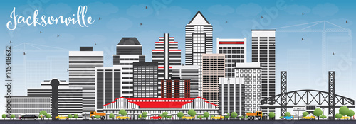 Jacksonville Skyline with Gray Buildings and Blue Sky.