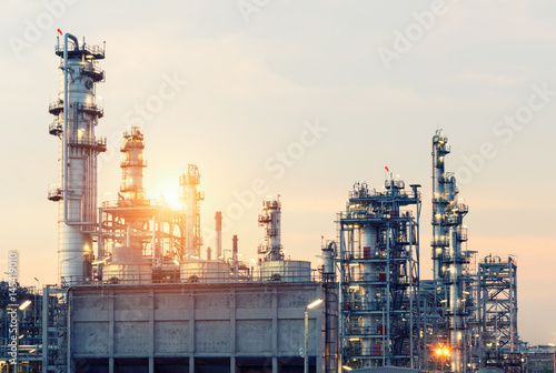 Oil Refinery factory at twilight , petrochemical plant , Petroleum , Chemical Industry