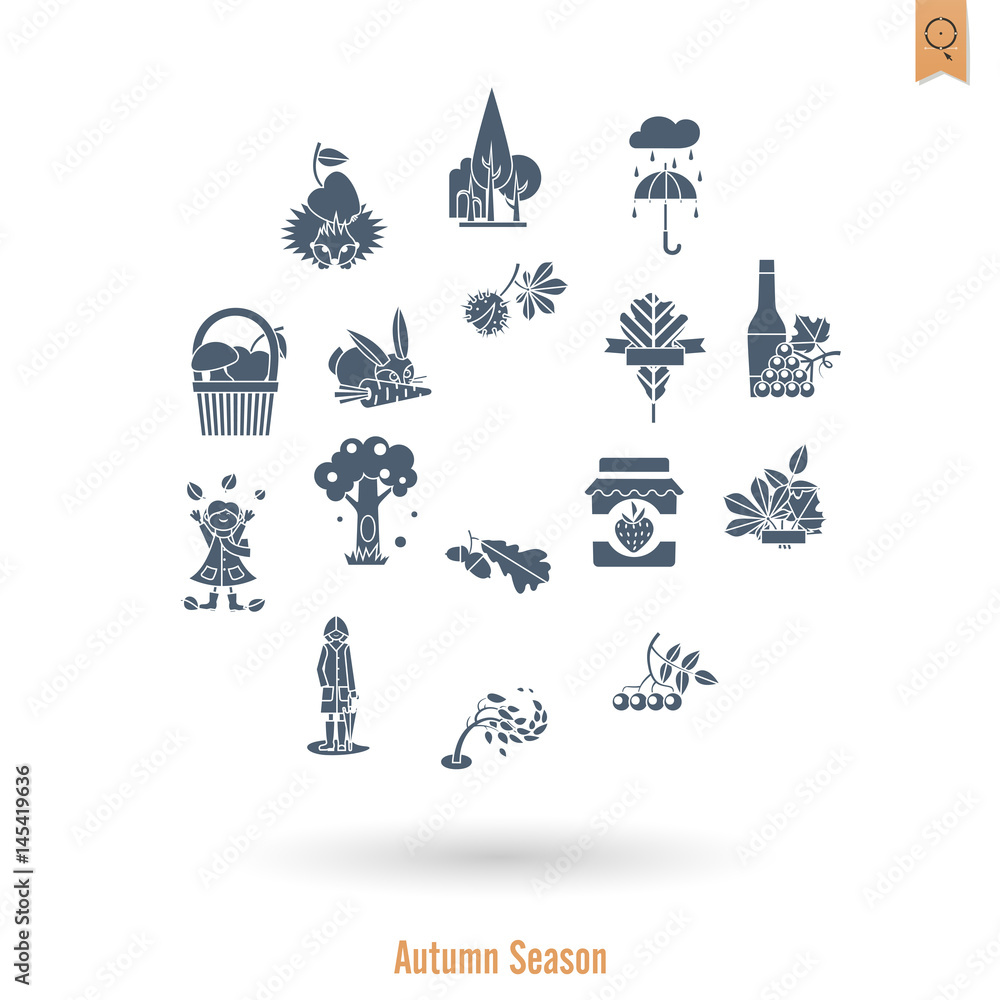 Set of Flat Autumn Icons Set of Flat Autumn Icons