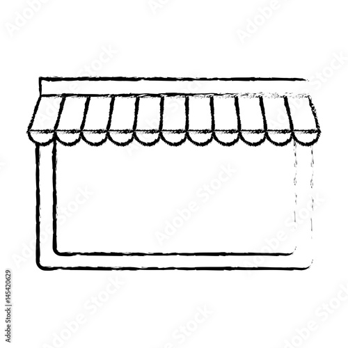 store window with striped awning icon over white background. vector illustration