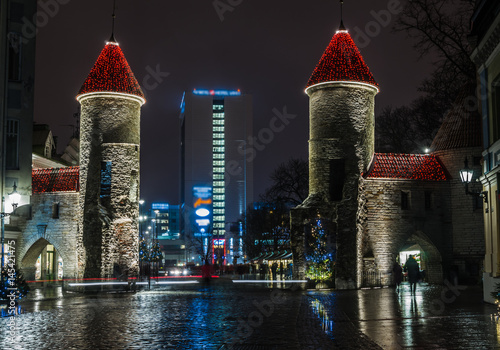 Night view of the street, Tallinn Estonia.